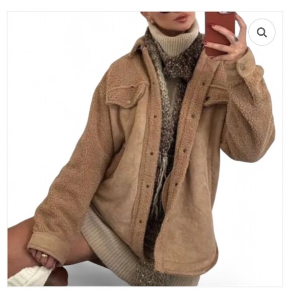 12th Tribe Bobbi Tan Suede Sherpa Jacket - Size L - Picture 2 of 11